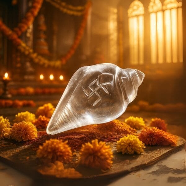 Clear Quartz Shankh with Swastik